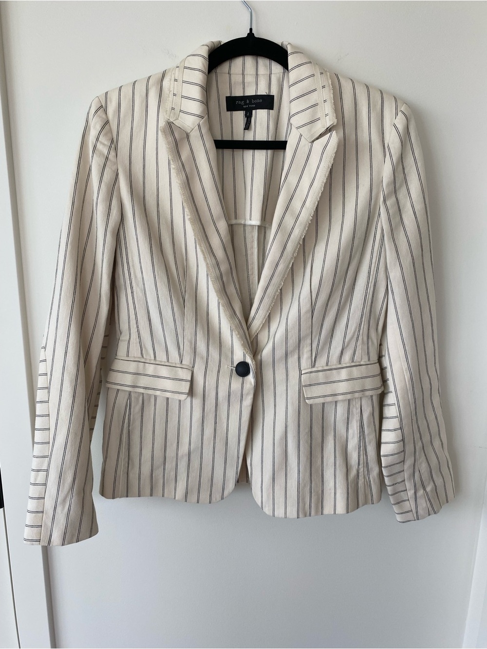 rag & bone Cream Blazer with Thin Gray Pinstripes